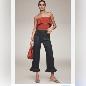 NWT. Retail $140, S 25 Maeve Dark Denim jeans.
Wide leg,High waist,ruffled hem.